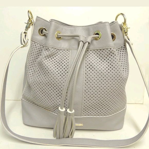 Liz Claiborne Handbags - LIZ CLAIBORNE DRAWSTRING GRAY/GOLD LEATHER BUCKET